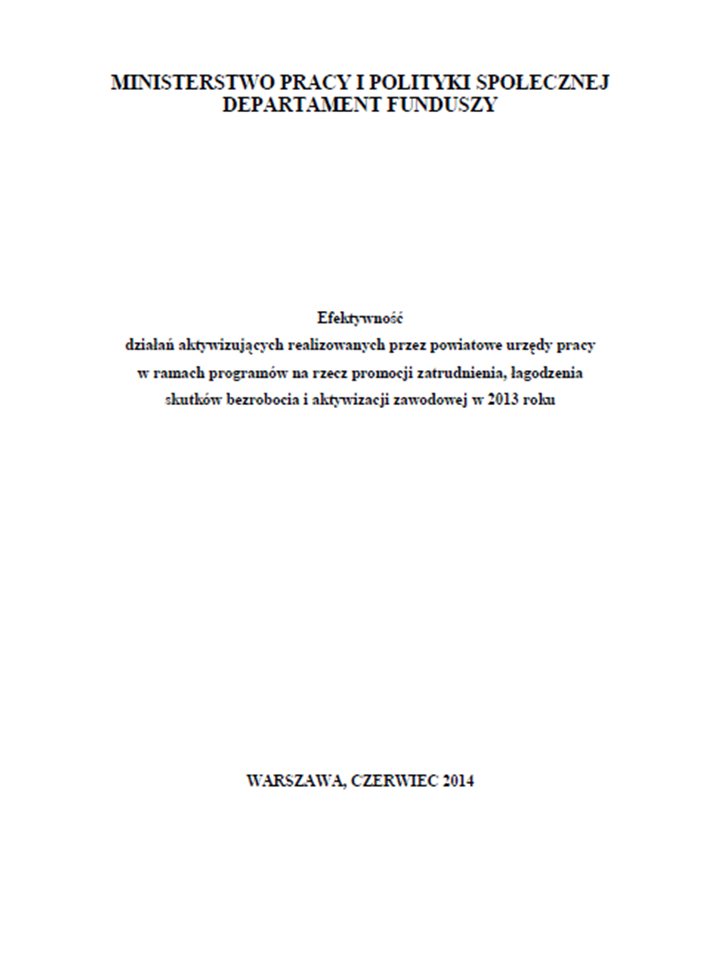Zdjęcie Raportu Departamenru Finansów Ministerstwa Pracy i Polityki Społecznej za rok 2013
