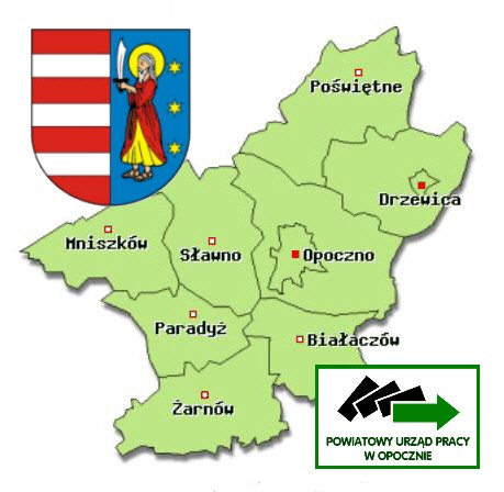 Obraz - Mapa z obszarem działania PUP w Opocznie