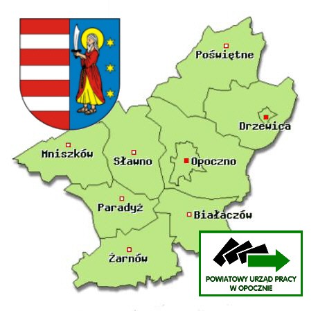 Obszar działania PUP w Opocznie Obraz - Mapa z obszarem działania PUP w Opocznie