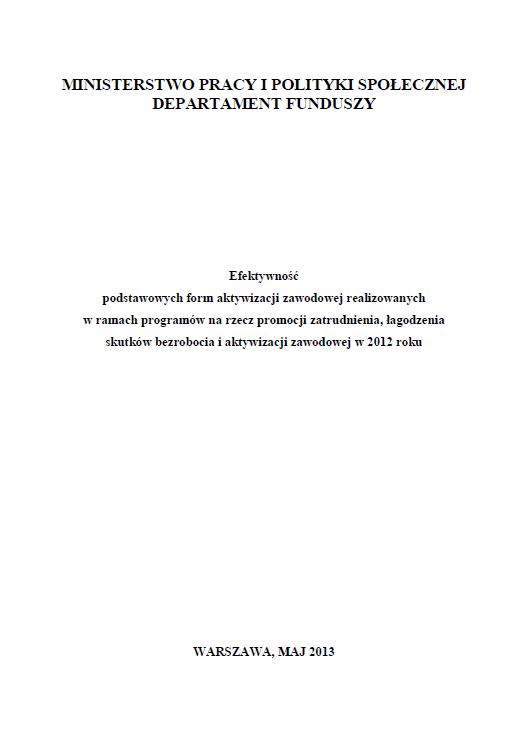 Zdjęcie Raportu Departamenru Finansów Ministerstwa Pracy i Polityki Społecznej za rok 2012